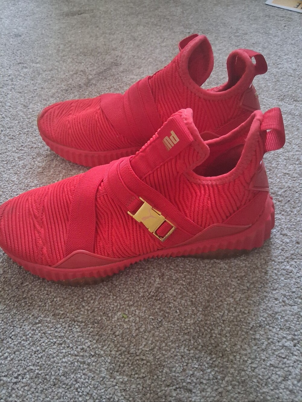 Puma Defy Mid Womens Size 6.5 Red Gold Athletic Walking Slip On Shoes